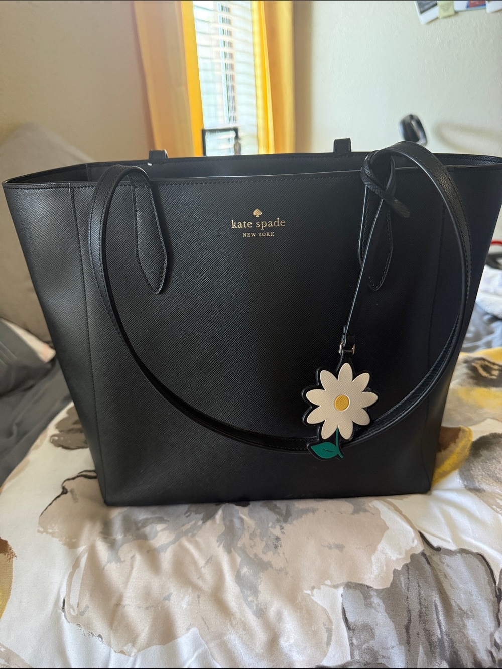 kate spade Black Leather Tote with White Daisy Charm - Picture 15 of 16